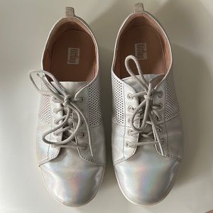 Fitflop walking shoes, silver color.